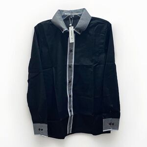 Yess NWT Black Button Down Shirt‎ Gingham Trim Long Sleeve Collar Juniors XXL